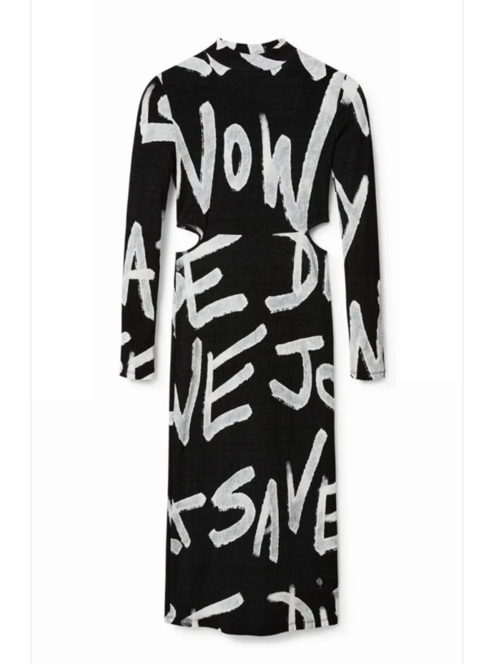 Desigual Manifesto Maya Dress Black & White Graffiti-Print Long Sleeve Bodycon - Picture 7 of 16